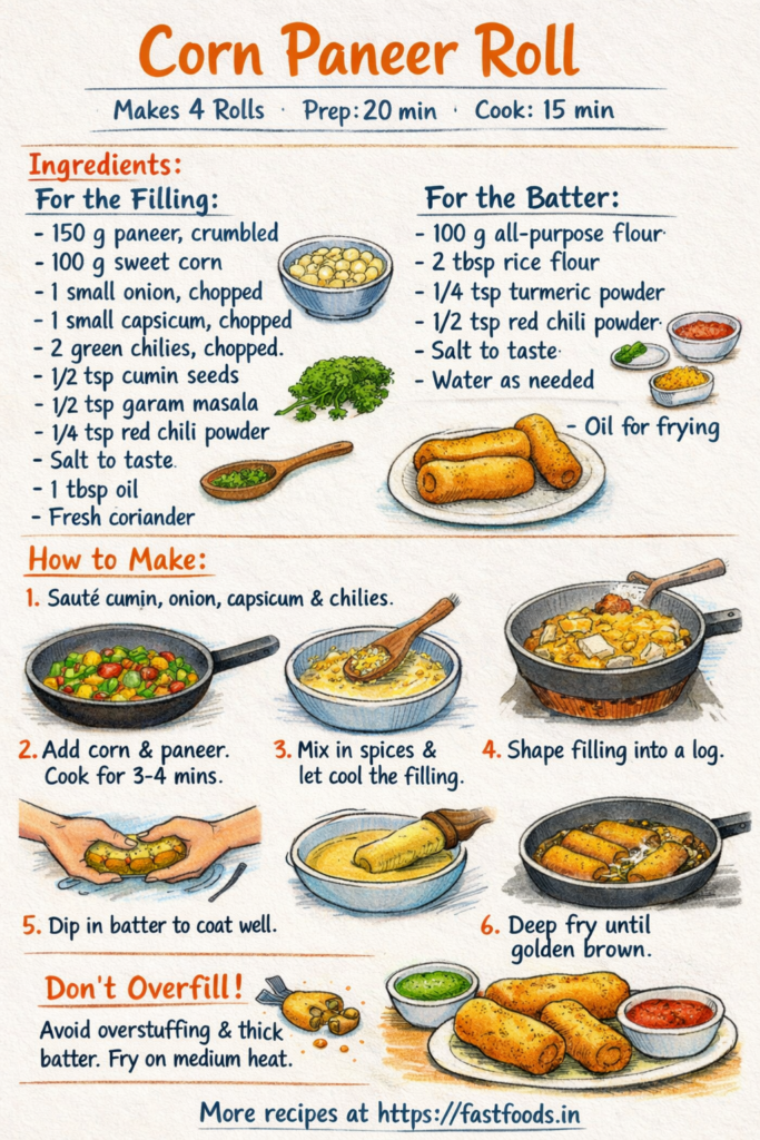Corn Paneer Roll illustrated recipe guide