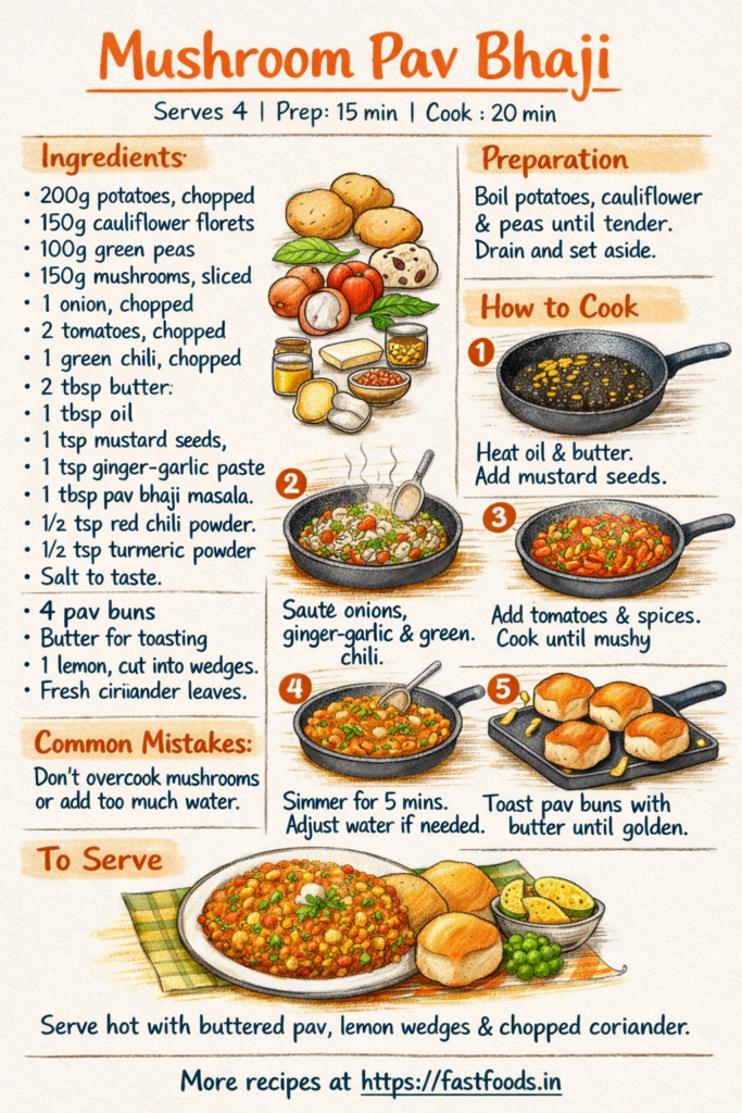 Mushroom Pav Bhaji illustrated recipe guide