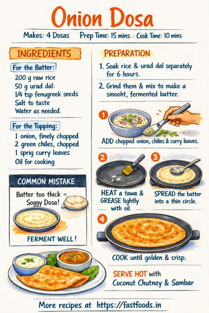 Onion Dosa illustrated recipe guide