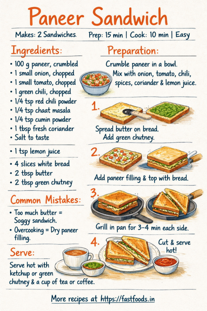 Paneer Sandwich illustrated recipe guide