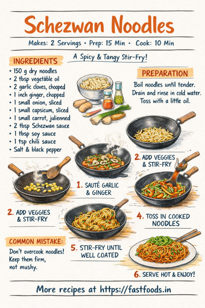 Schezwan Noodles illustrated recipe guide